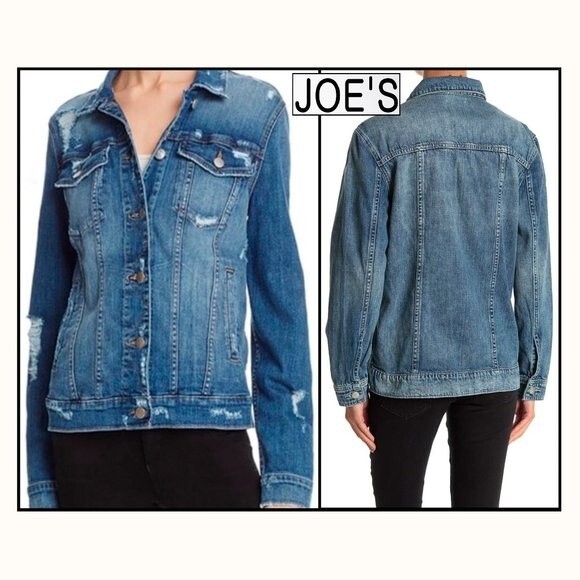 JOE'S NEW Oversize Rip/Distress Trucker Denim Jacket XS - Picture 3 of 12